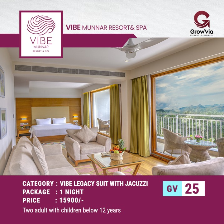 VIBE MUNNAR RESORT &SPA 1 NIGHT  (VIBE LEGACY SUIT  WITH JACUZZI)