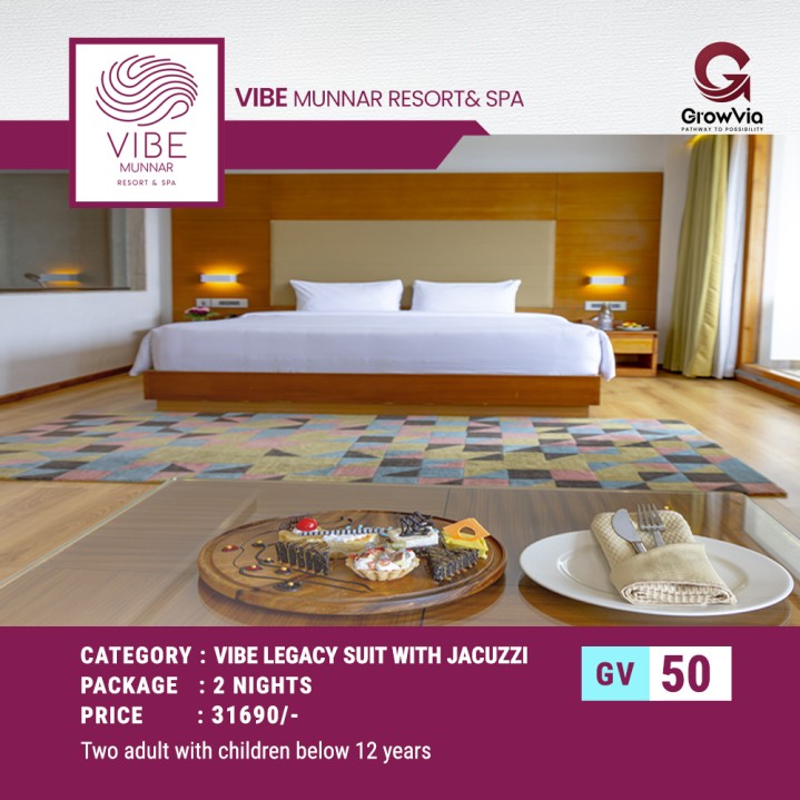 VIBE MUNNAR RESORT &SPA- 2 NIGHT  (VIBE  LEGACY SUIT WITH JACUZZI)
